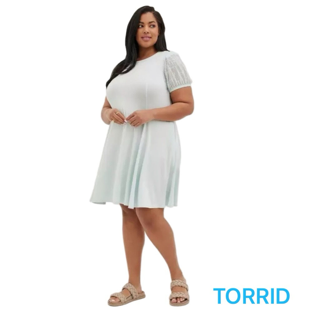 🛼Torrid super soft Light Blue Mini Dress with Beaded Sleeves size 3 NWT